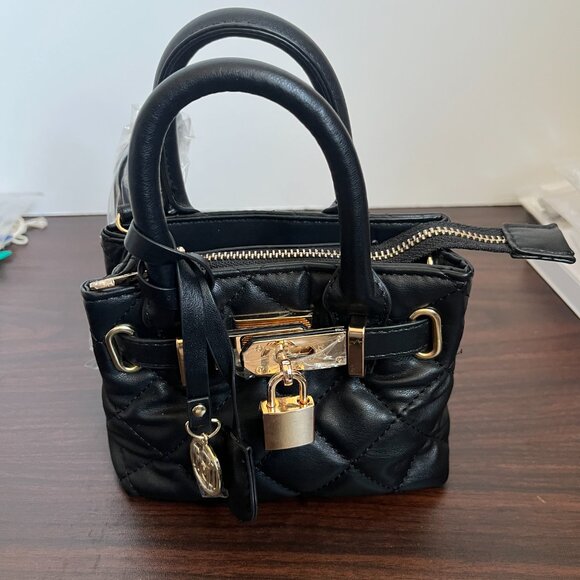 Badgley Mischka Micro Mini Quilted Top Handle Bag Goldtone Lock Crossbody New - Picture 1 of 11